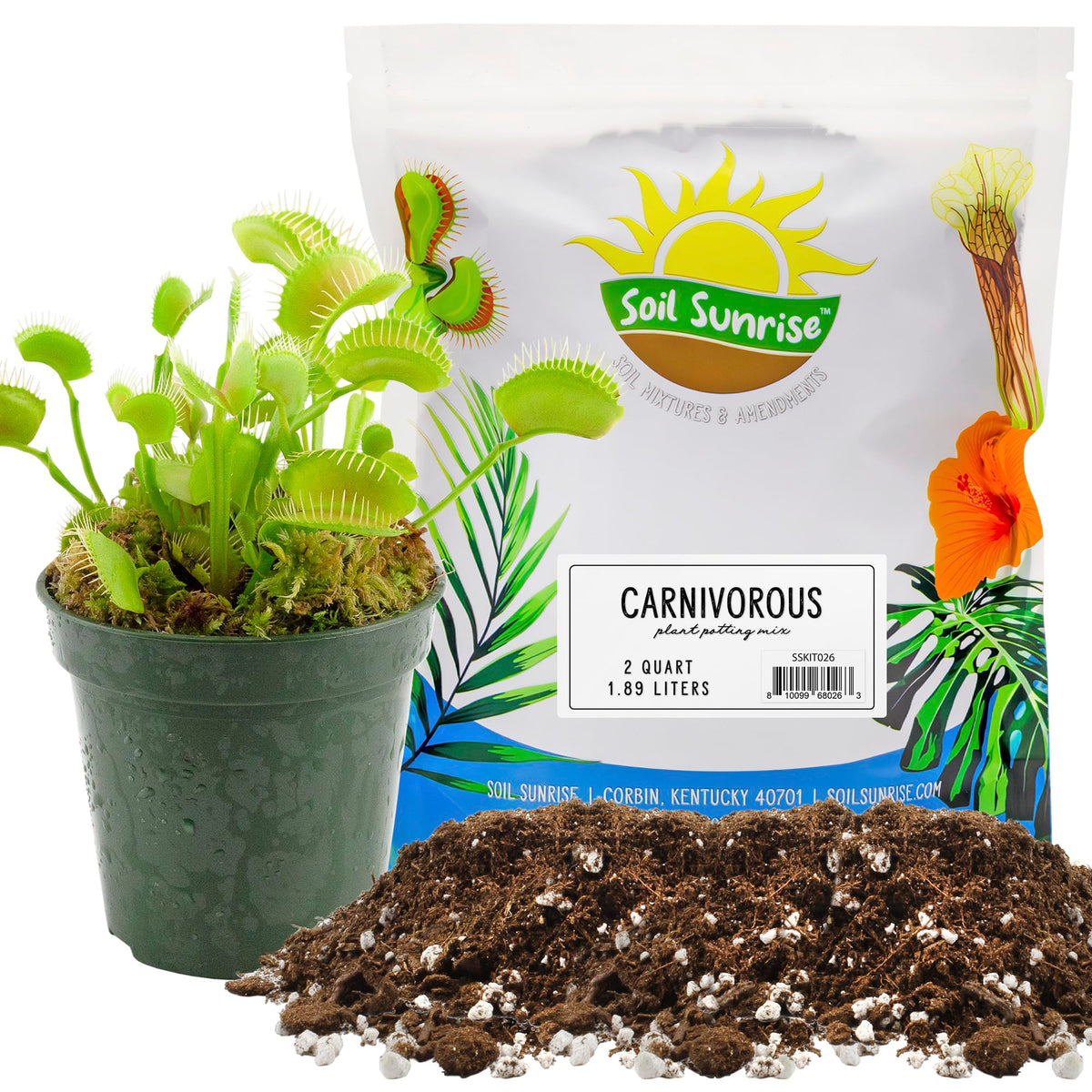Soil Sunrise carnivorous soil mix in an open bag for easy repotting and aeration.