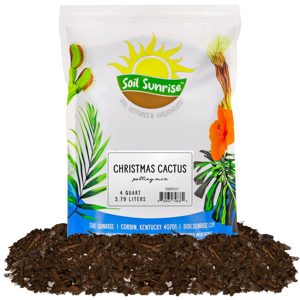 Soil Sunrise Christmas Cactus Potting Soil Mix packaging close-up for convenient home gardening.