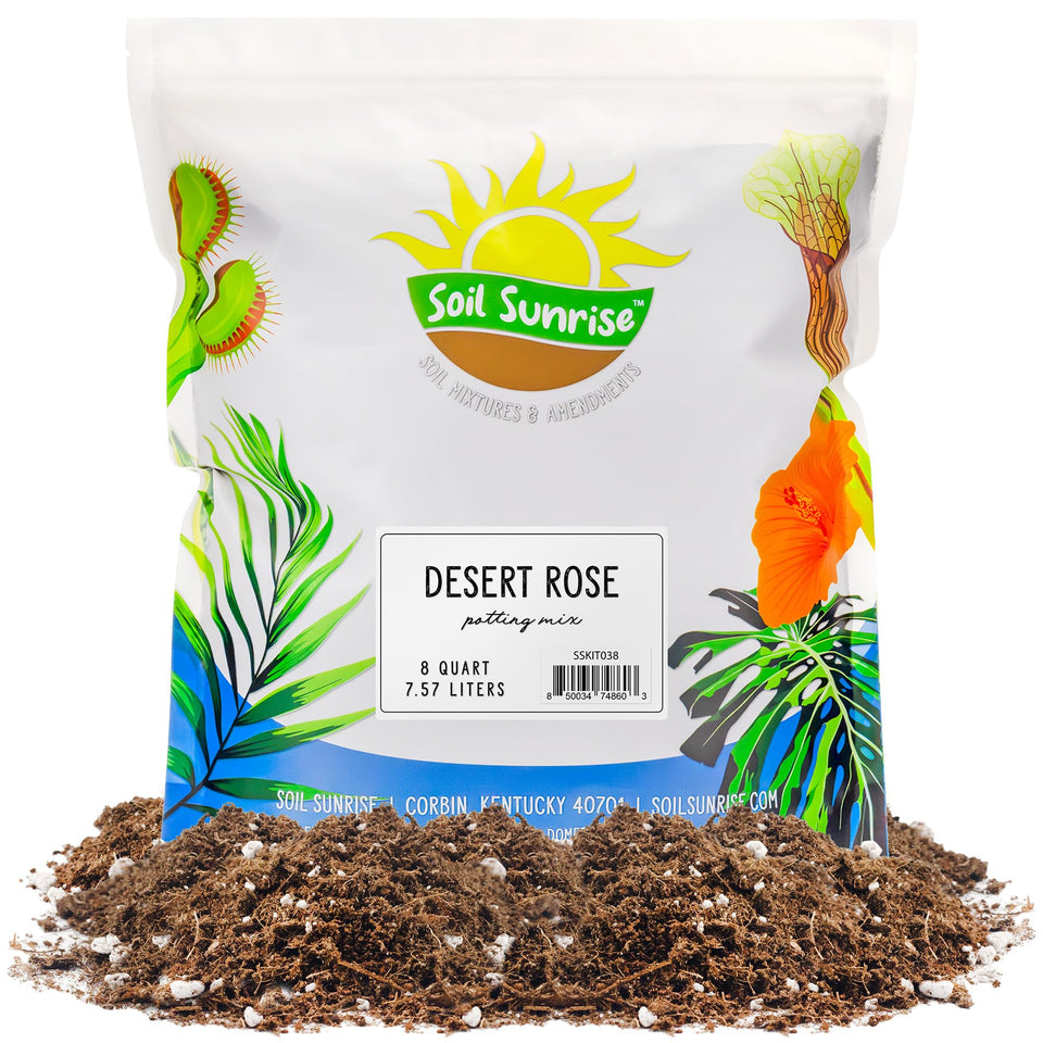 Soil Sunrise Desert Rose potting soil mix in 8 quarts for healthy desert rose growth.