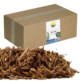 Soil Sunrise pine bark mulch nuggets in bag front view for natural texture and soil aesthetics.