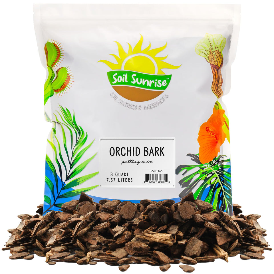 Soil Sunrise orchid bark 8qt bag for optimal drainage in container plantings.