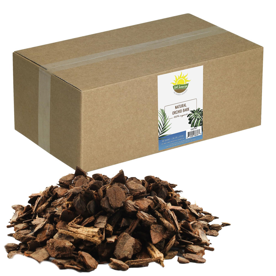 Soil Sunrise orchid potting bark 30-quart bag showing natural pine texture for drainage.
