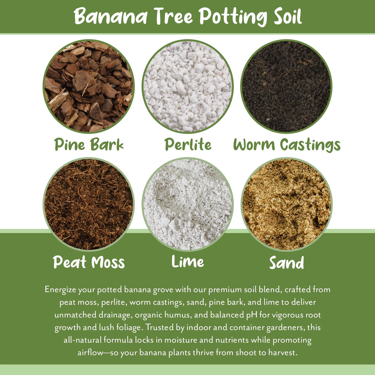 Soil Sunrise organic humus ingredients for naturally nourished banana plants