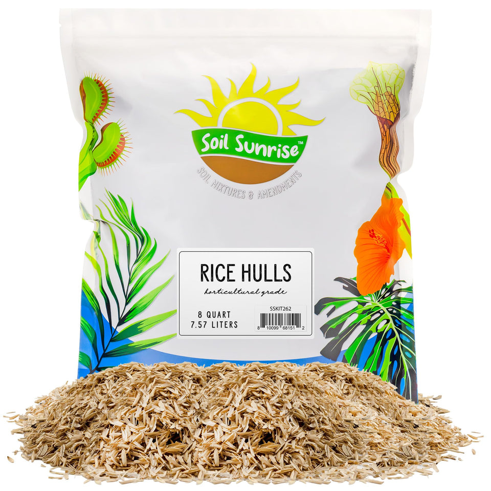 Soil Sunrise organic rice hulls in bag for natural soil amendment