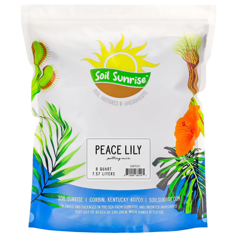 Soil Sunrise Peace Lily Potting Soil bag showing natural blend for healthy roots
