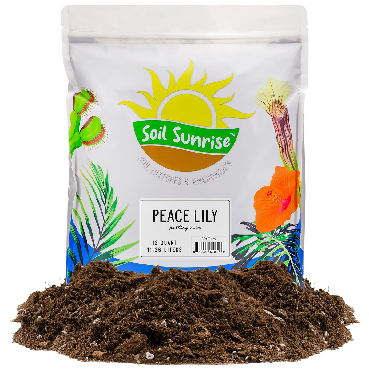 Soil Sunrise Peace Lily potting soil mix texture close-up promotes healthy root growth.
