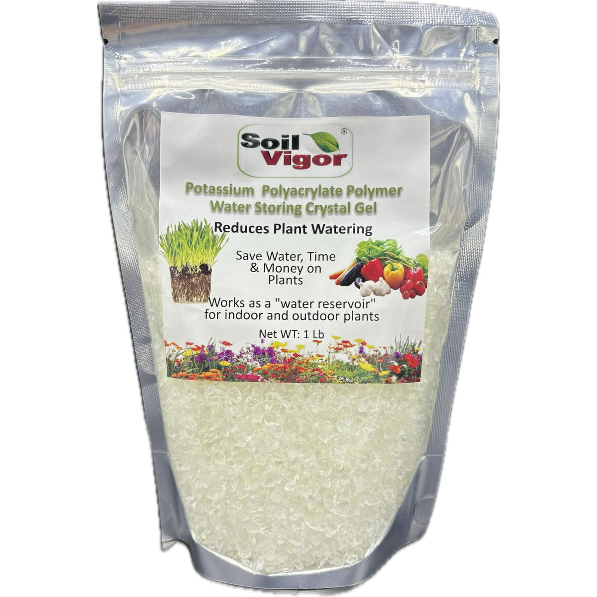 Soil Vigor water crystal granules 2-4mm ready to absorb moisture.