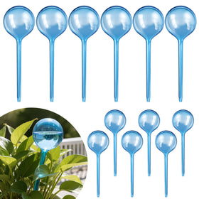 Soilagua 12-pack water globes in clear bulbs delivering steady moisture to plant roots
