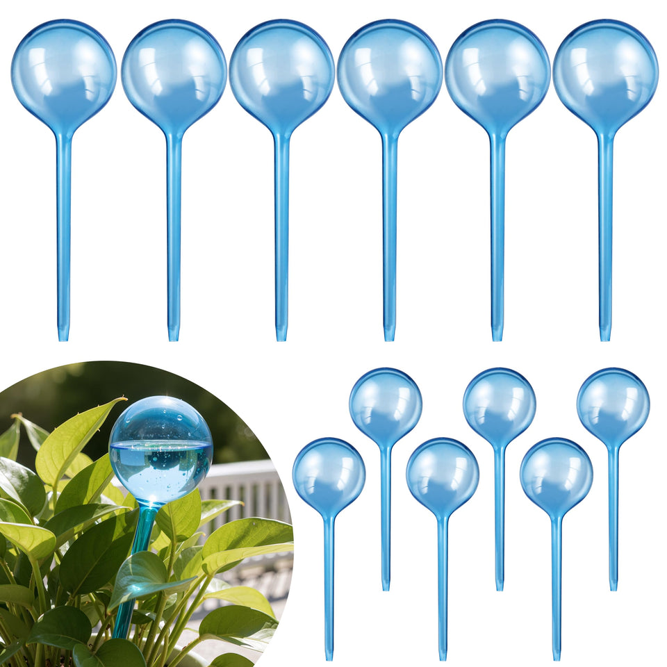 Soilagua 12-pack water globes in clear bulbs delivering steady moisture to plant roots