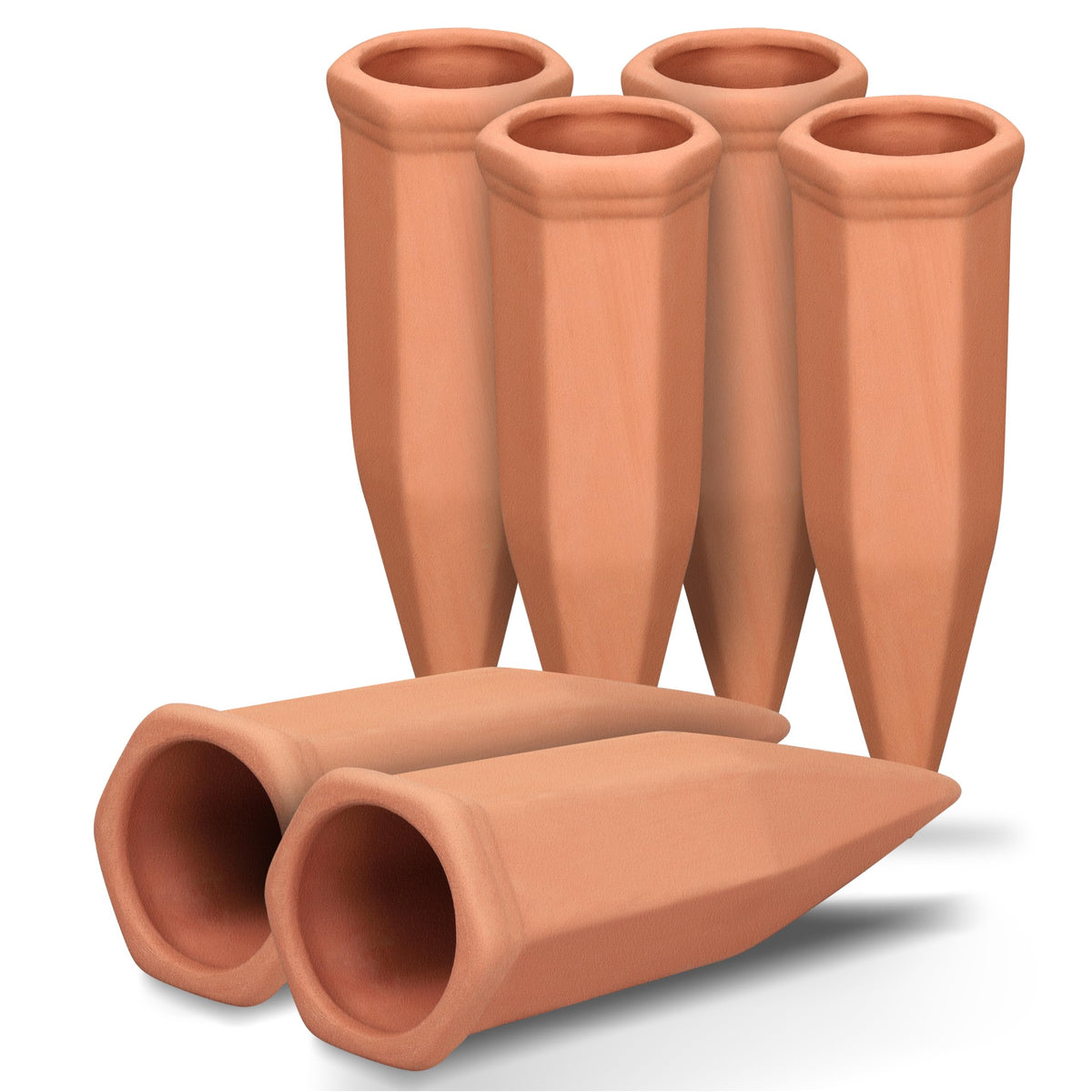 Soilagua large terracotta watering spike outdoors demonstrating steady irrigation.