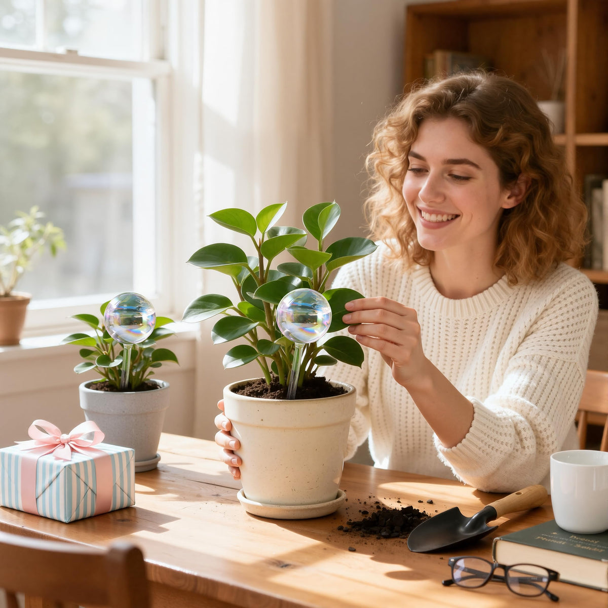Soilagua rainbow globe system blends beauty with functional watering