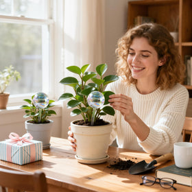 Soilagua rainbow globe system blends beauty with functional watering