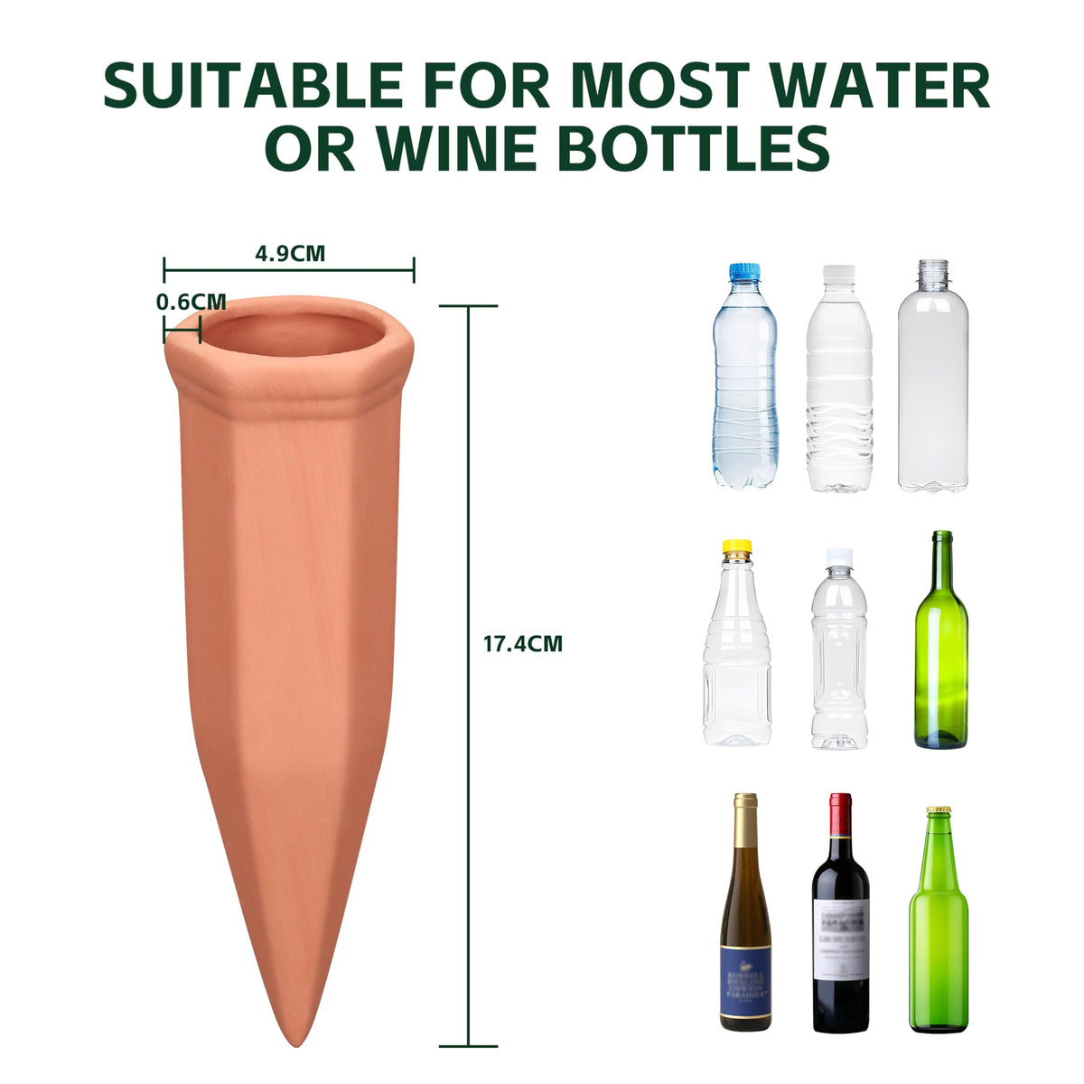 Soilagua self-watering spike illustrating bottle connection for easy refilling.