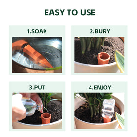 Soilagua self-watering-stake demonstrates simple installation in indoor pots.
