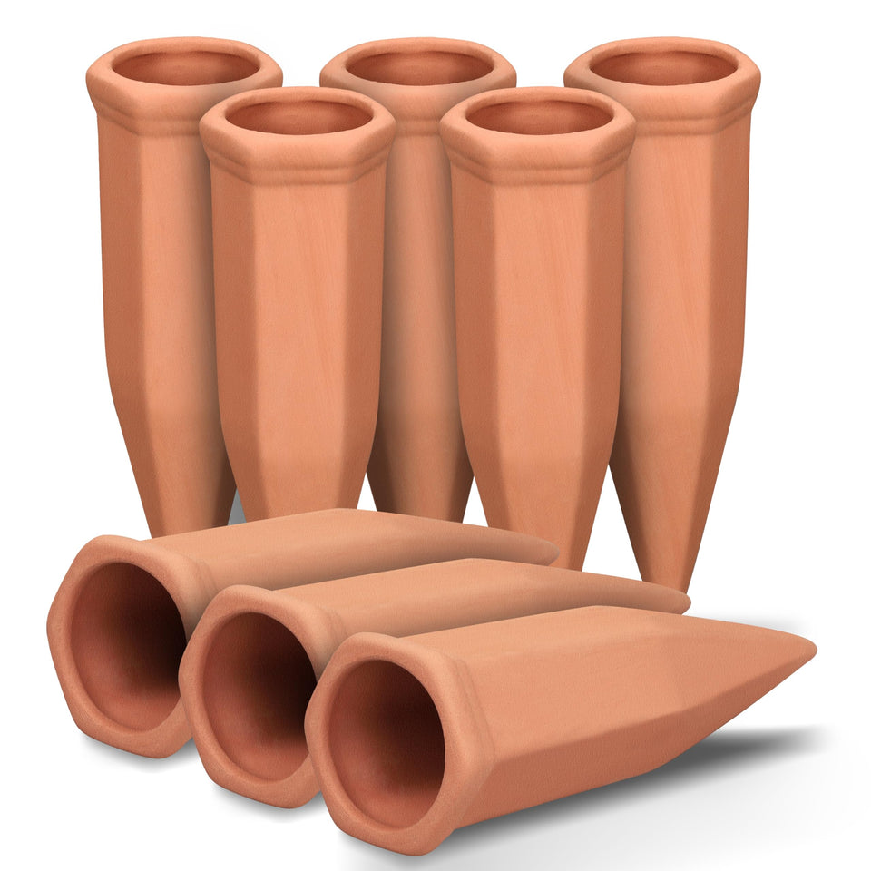 Soilagua terra clay watering spike delivering steady moisture directly to plant roots.