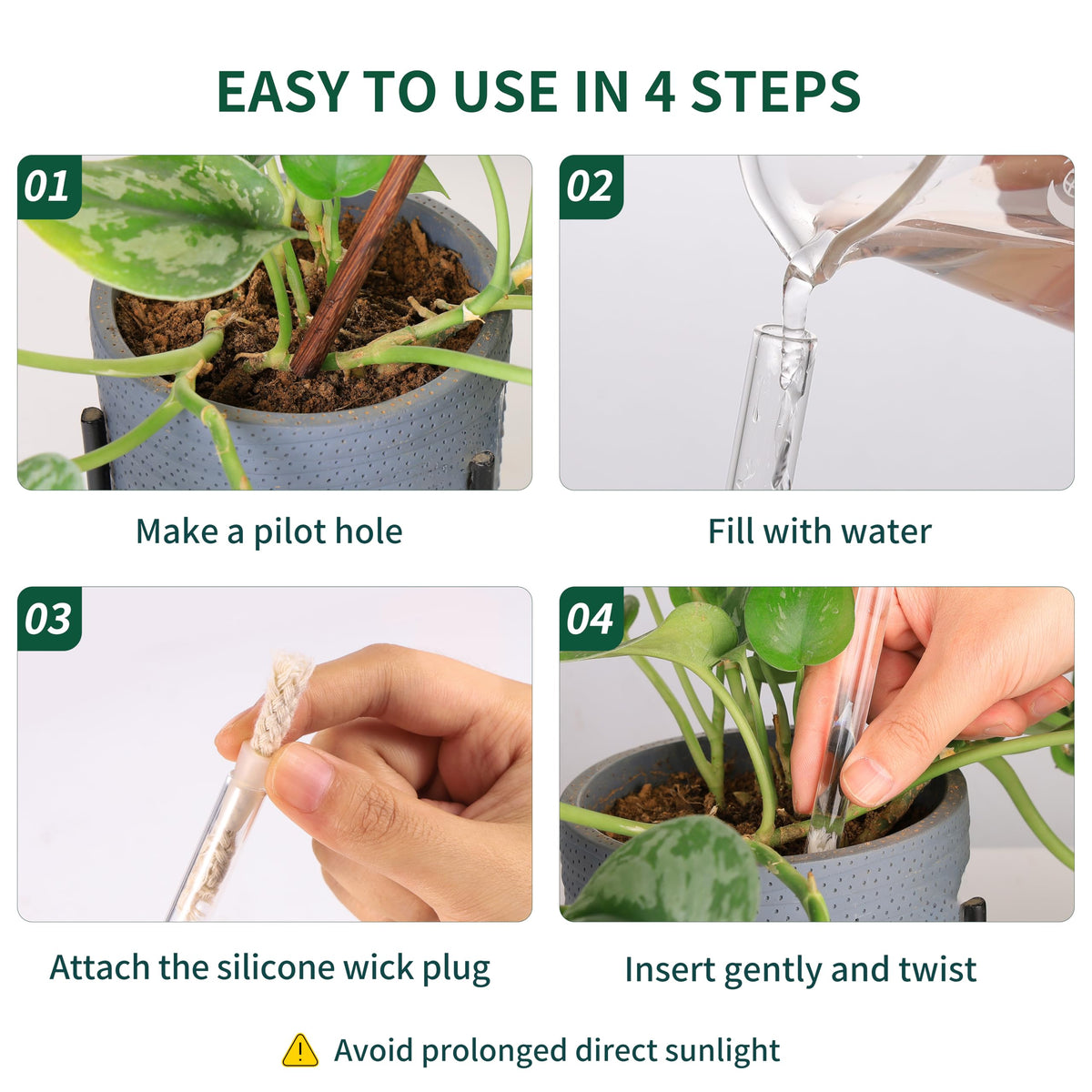 Soilagua 2-pack glass watering globes provide simple plant care when busy.