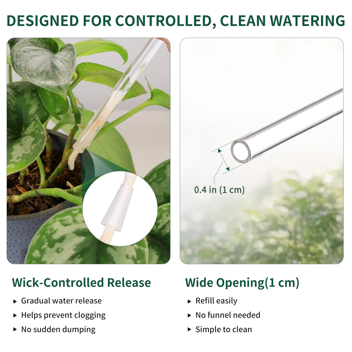 Soilagua wick-controlled globe used during vacation to keep soil evenly moist.