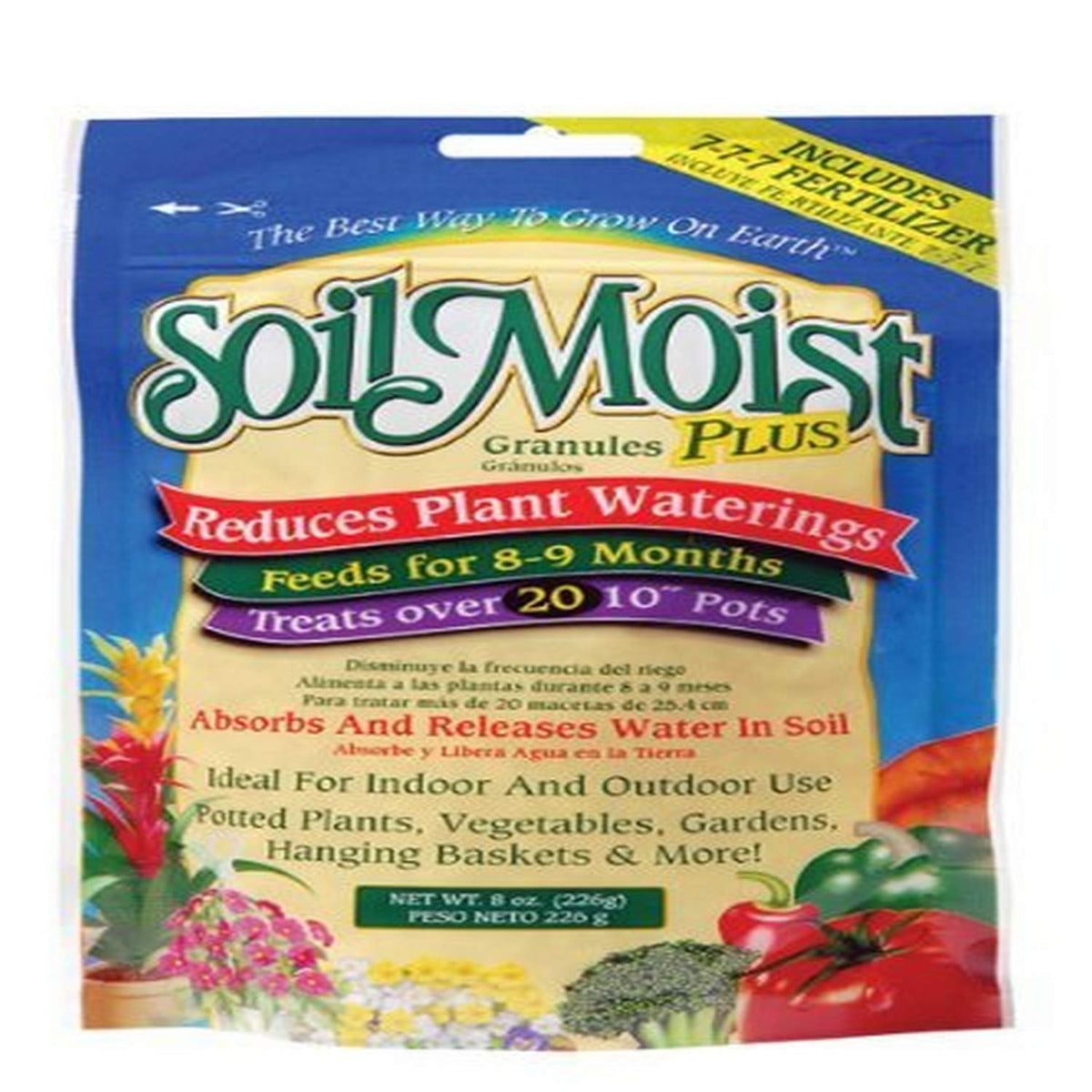 SoilMoist JCD-05SM 8 oz hydrogel granules in a scoop, boosting soil moisture retention