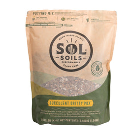 Sol Soils Succulent Gritty Mix bag front demonstrates fast drainage for indoor succulents.