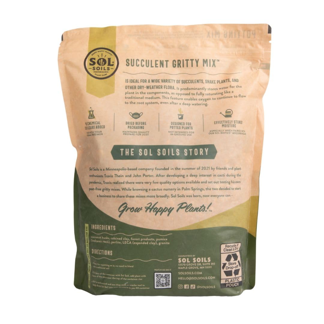 Sol Soils Succulent Gritty Mix ingredients closeup highlights coco coir chips and perlite.