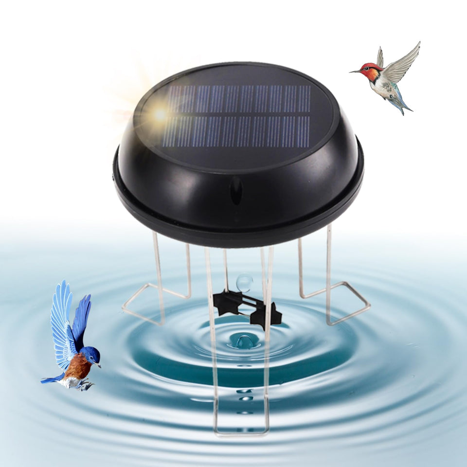 Solaceura Bird Bath Solar Wiggler in action, moving water to attract birds.