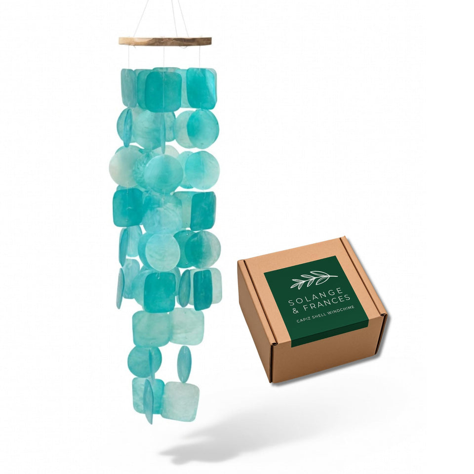 Solange & Frances wind chimes outdoors with Capiz shells for a gentle ambience