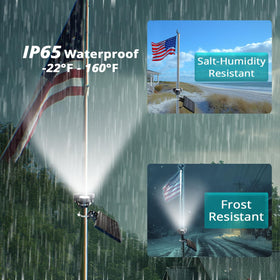 Solar Light Mart M120X flagpole setup ensures stable mounting for wind-prone locations.