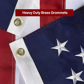 SolarStar flag uses three brass grommets for secure hanging in all weather.