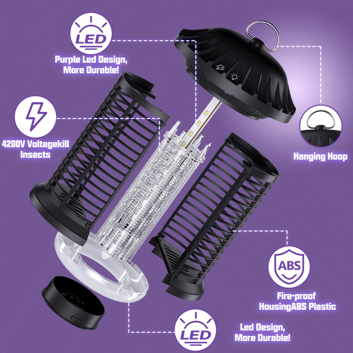 Solarush bug zapper led night-light mode offers gentle illumination for spaces.