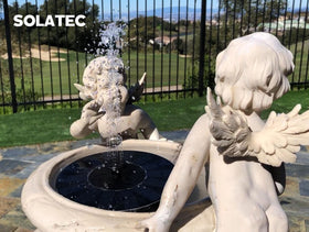Solatec floating fountain pump operates automatically in direct sun for garden charm