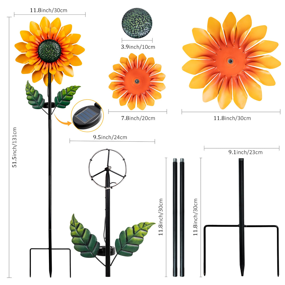 Solgicar wind spinner at 52 inches creates a striking outdoor focal point.