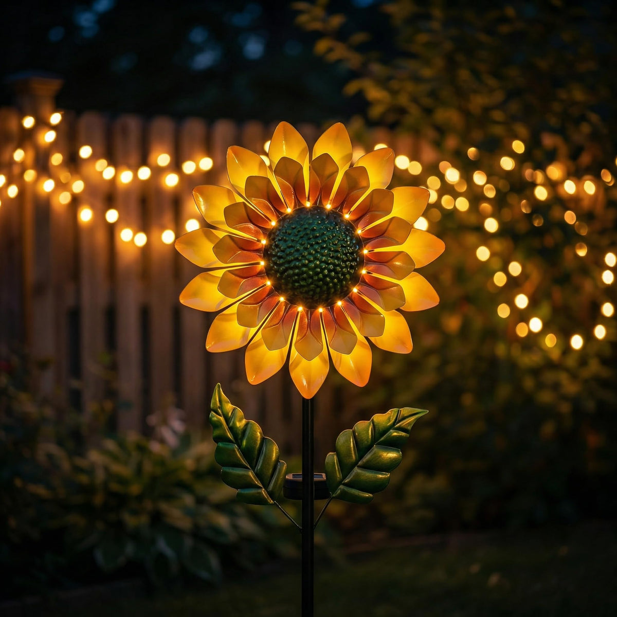 Solgicar sunflower blades spin gracefully, adding motion and charm.