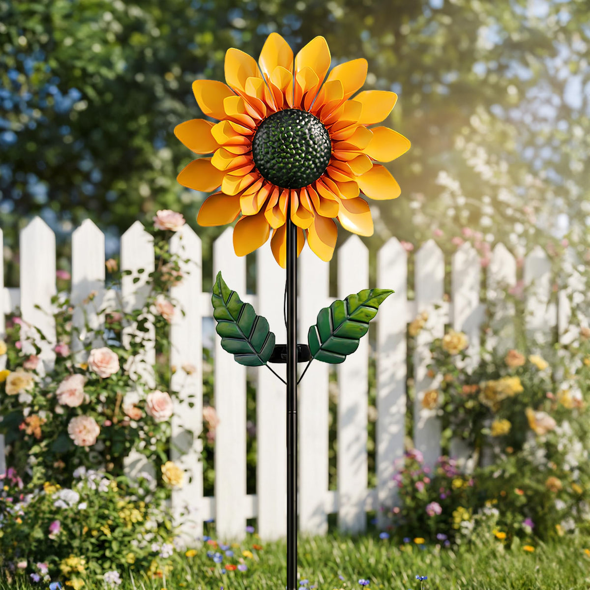Solgicar wind spinner installs easily on a stake with no wiring.