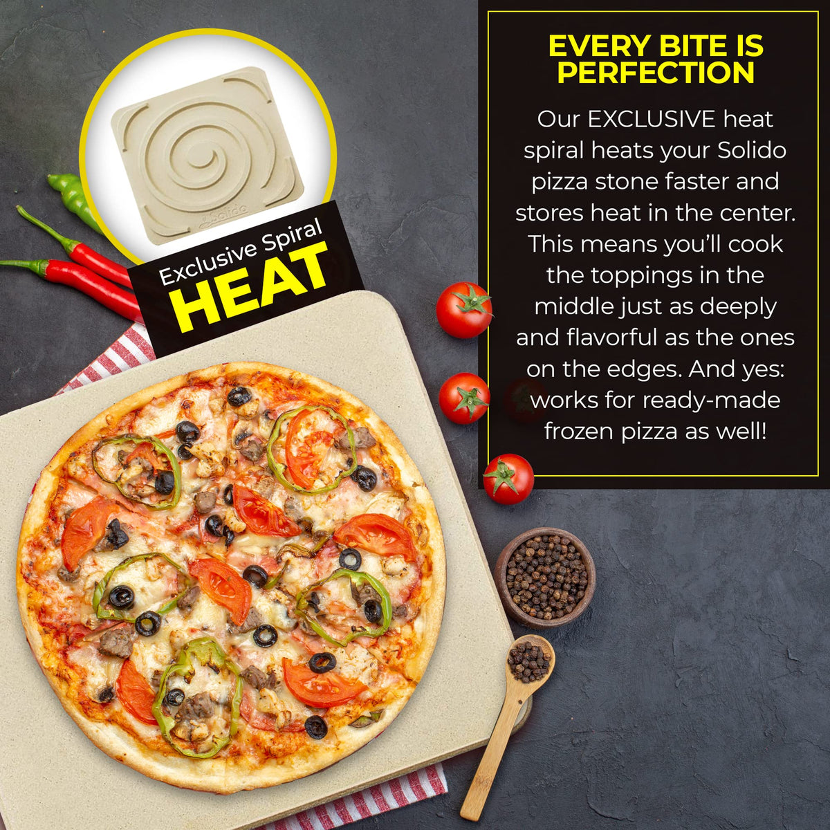 Solido pizza stone on BBQ or grill for versatile cooking