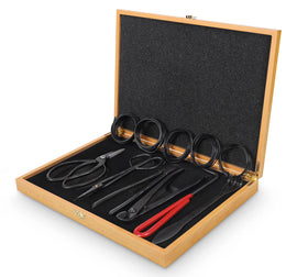 SOLIGT Bonsai Tools Set in a wooden box for organized pruning and storage.