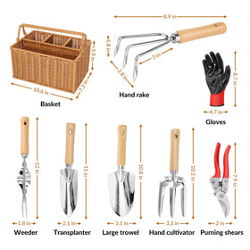 SOLIGT hand cultivator with wood handle eases soil work.