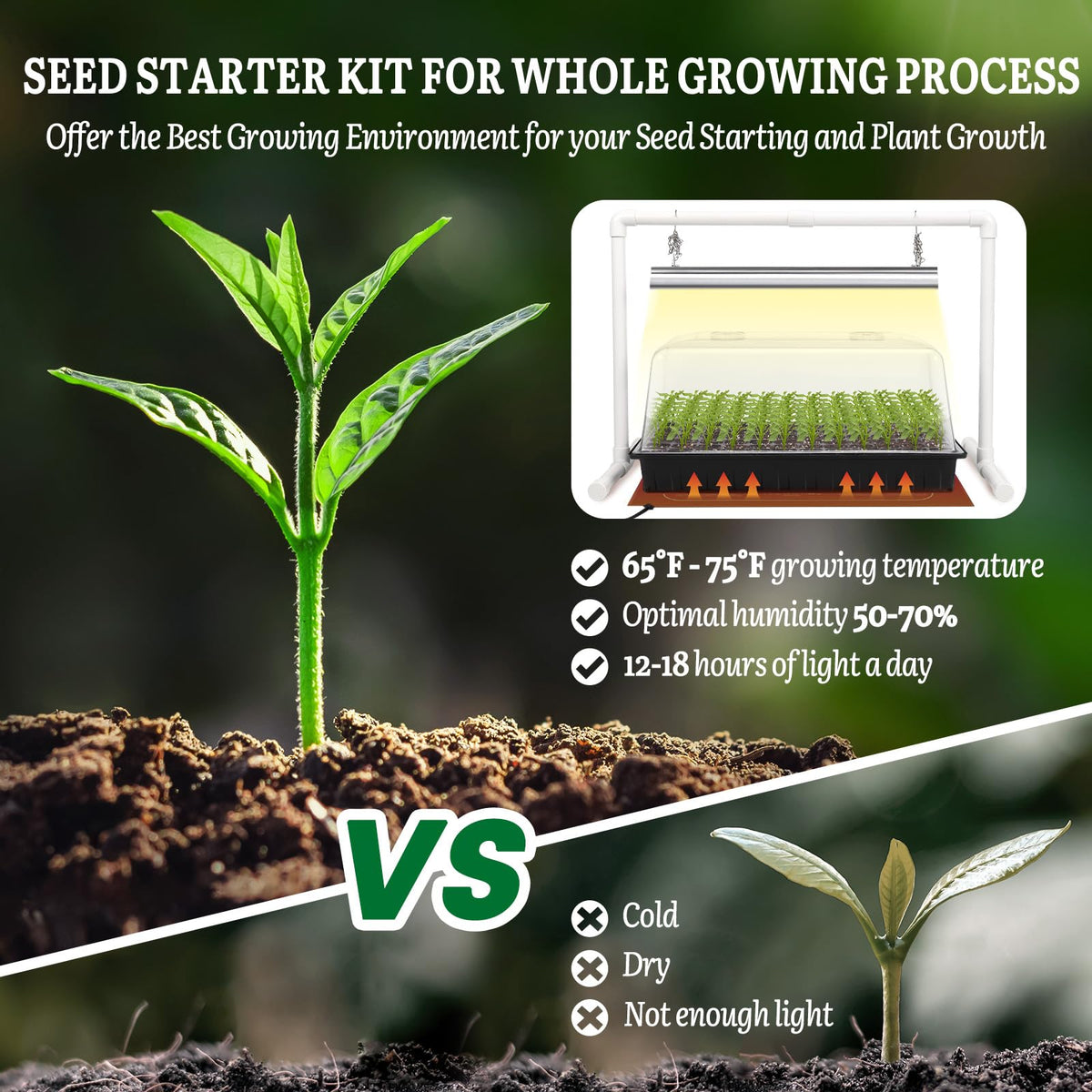 SOLIGT grow light with timer and brightness control for seedlings.