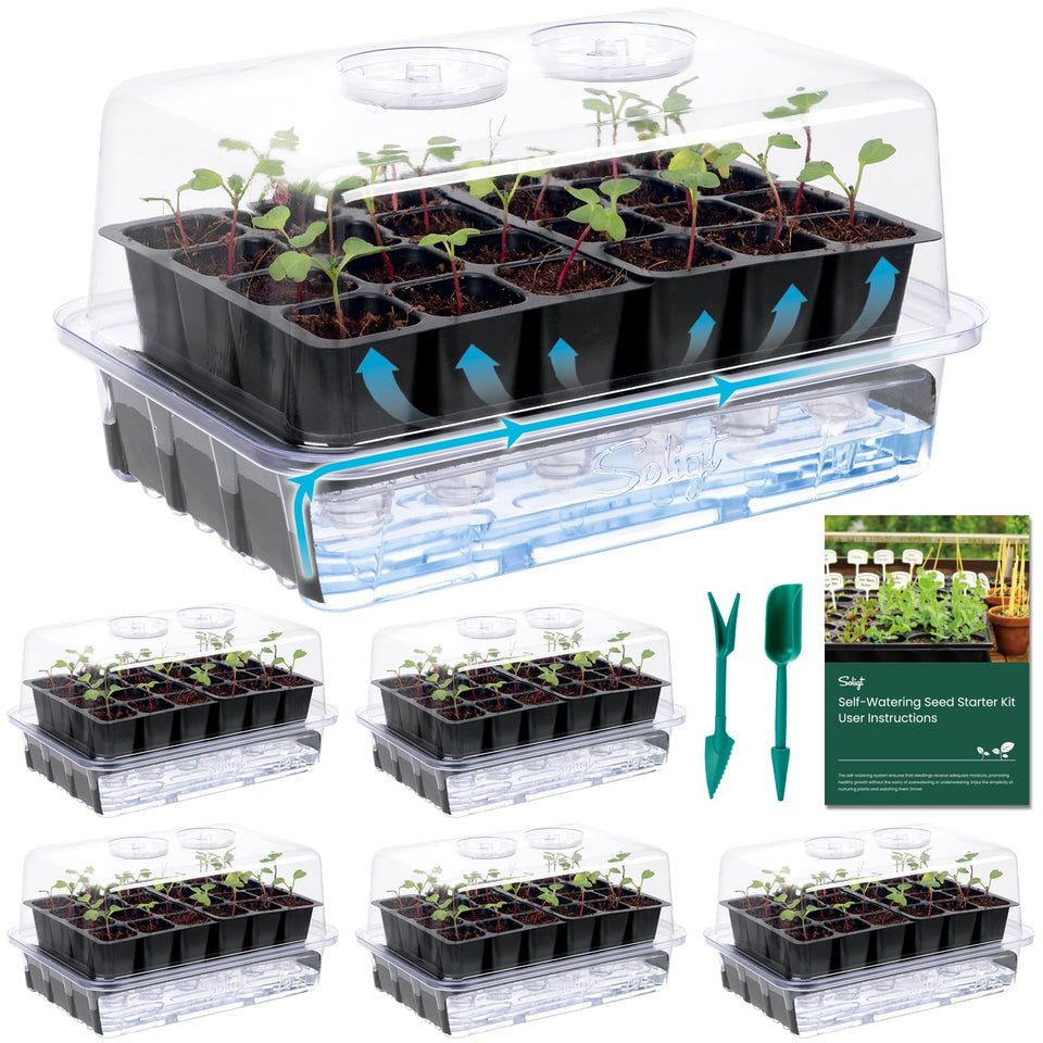 SOLIGT self-watering seed starter trays with humidity dome support steady germination.