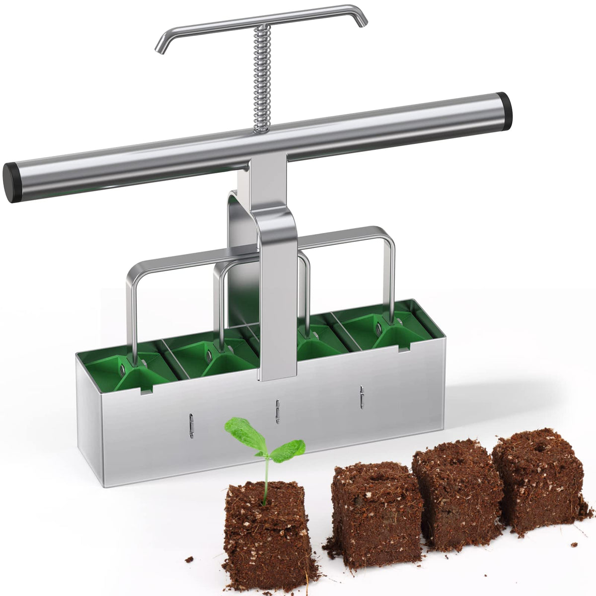 SOLIGT soil blocker 4-cell 2-inch mold for quick seed blocks.