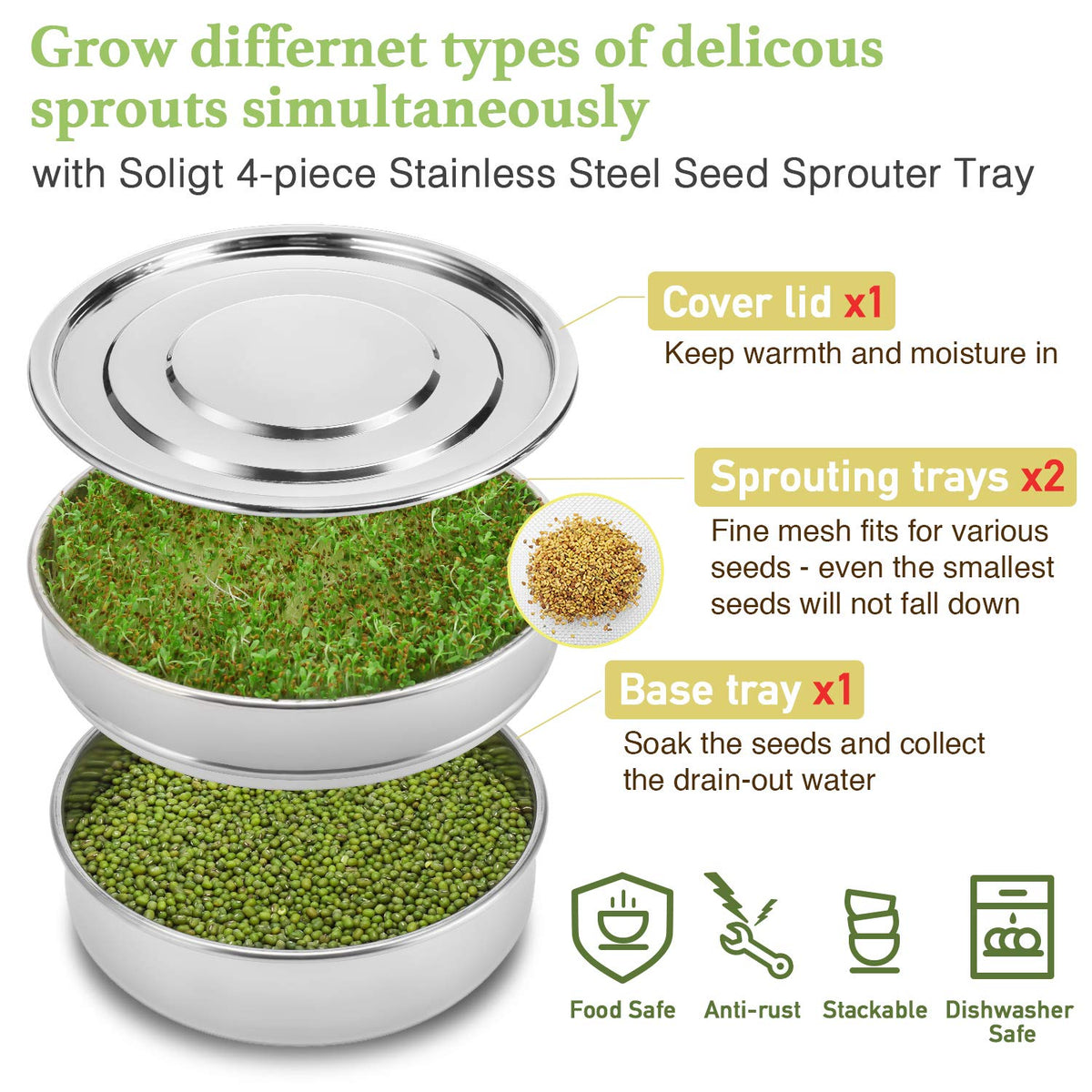 SOLIGT second mesh sprouting tray supports multiple seed varieties.