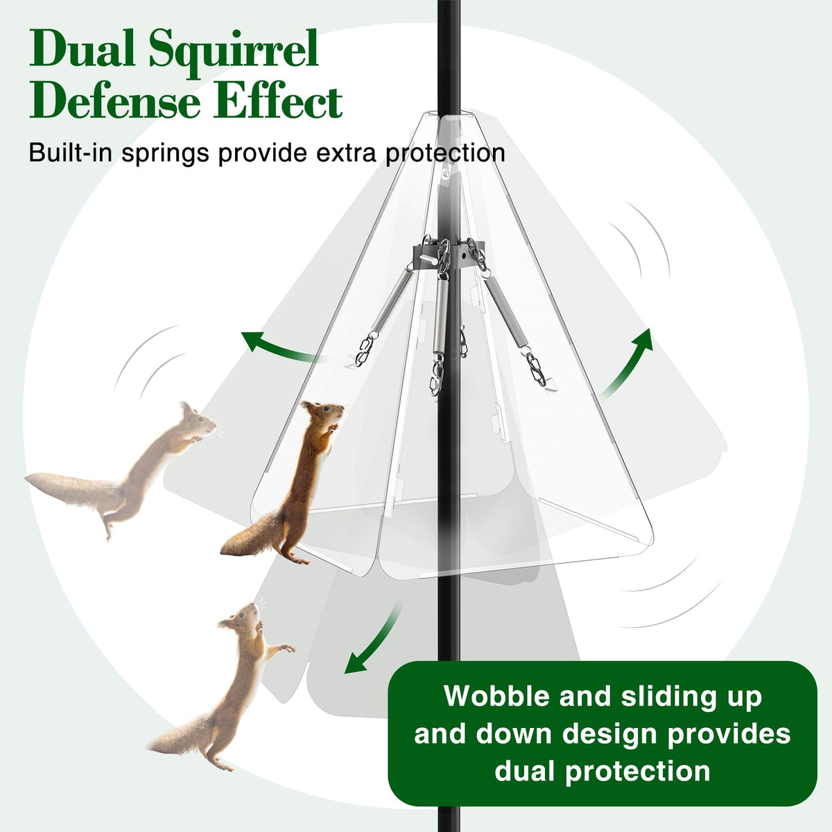 SOLIGT Squirrel Baffle with wobble function deters climbing and keeps seeds safe.