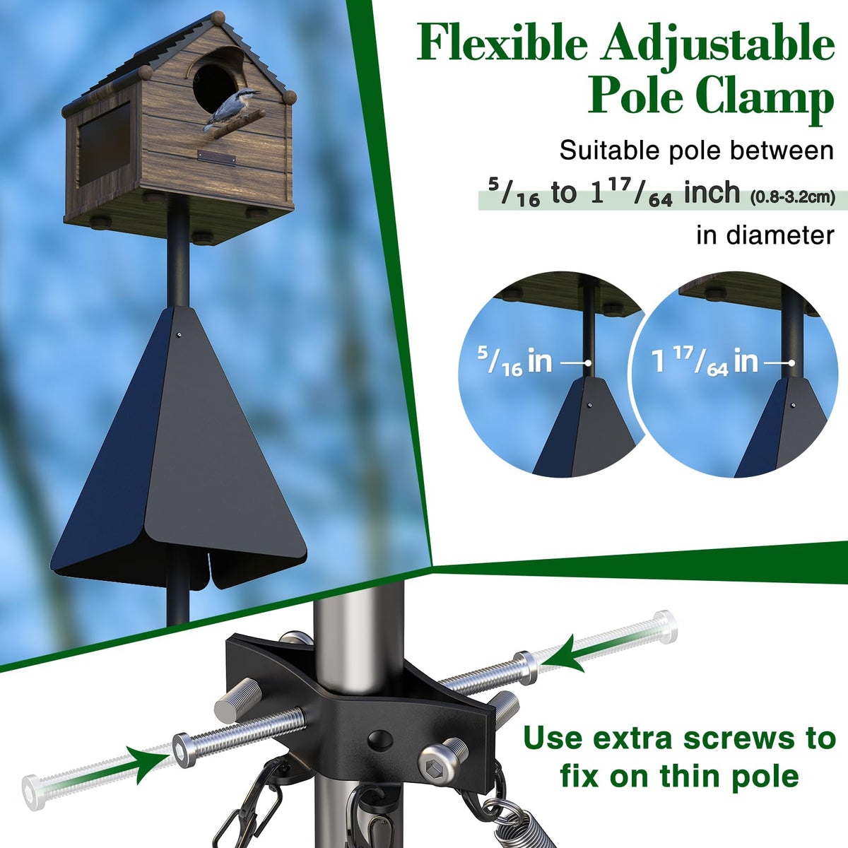 SOLIGT Squirrel-proof slip surface prevents grip and slipping around the pole.