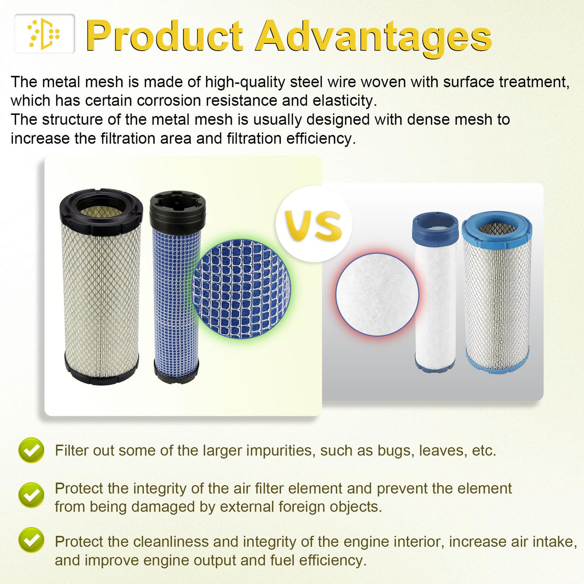 SOLLON outer air filter provides enhanced filtration and debris protection