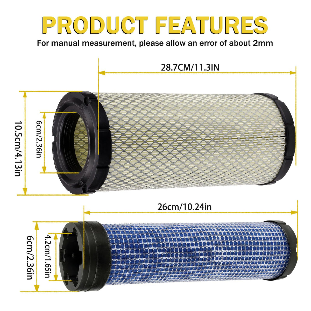 SOLLON packaging showing inner and outer filters for quick replacement