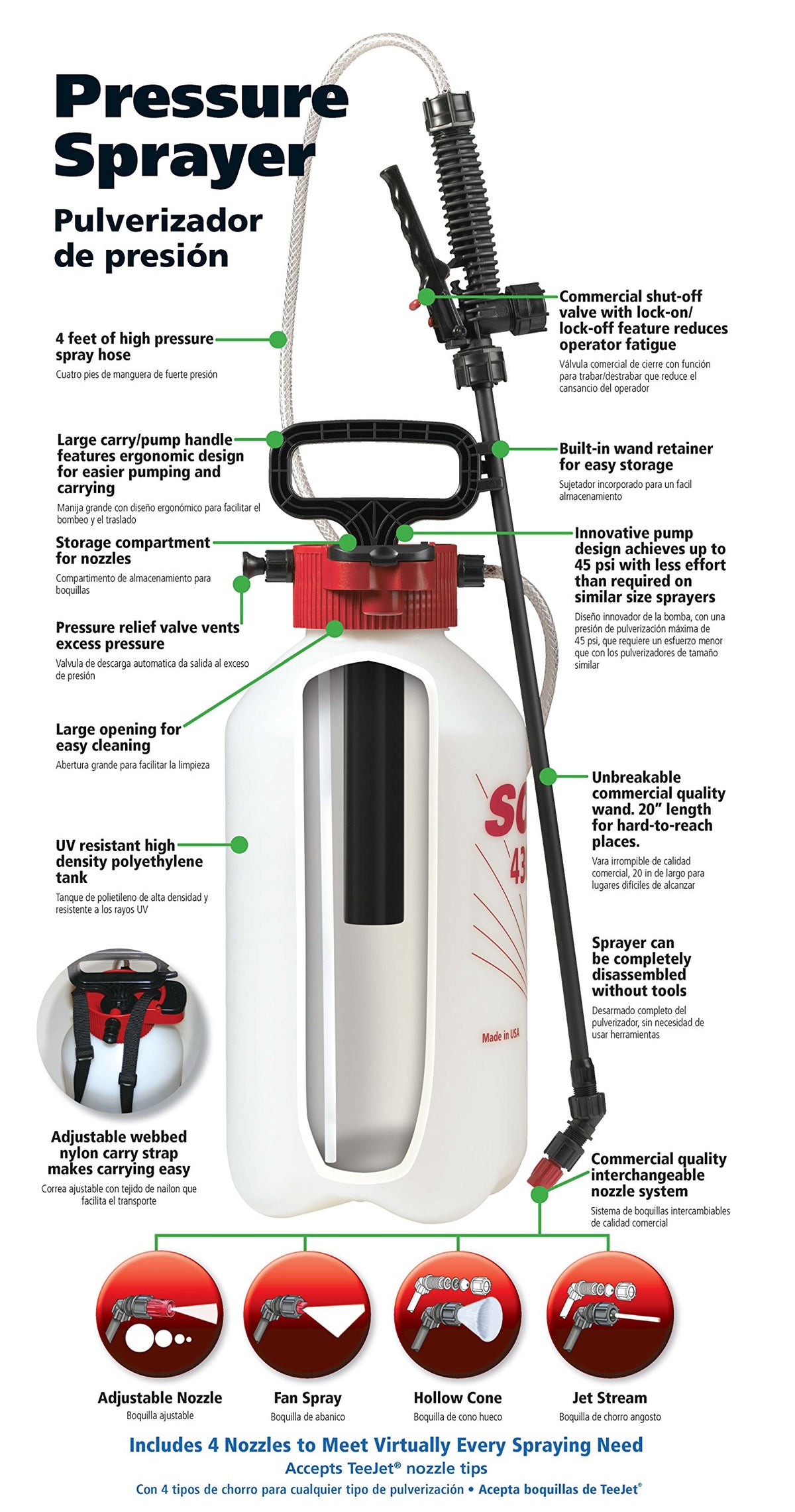 Solo 430-2G 28-inch wand provides extended reach for hard-to-reach areas.