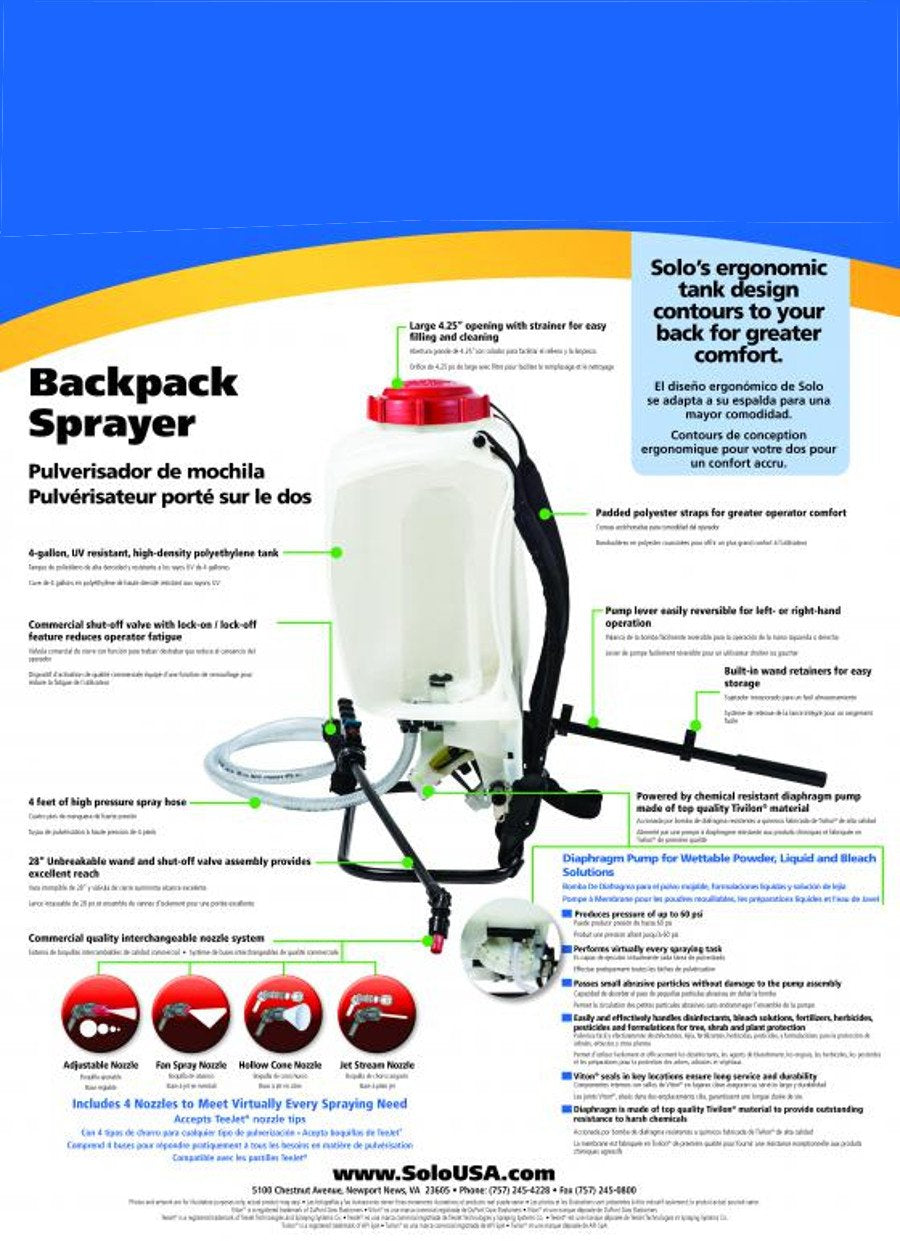 SOLO 475-B 48-inch hose extends reach for wide-area spraying.