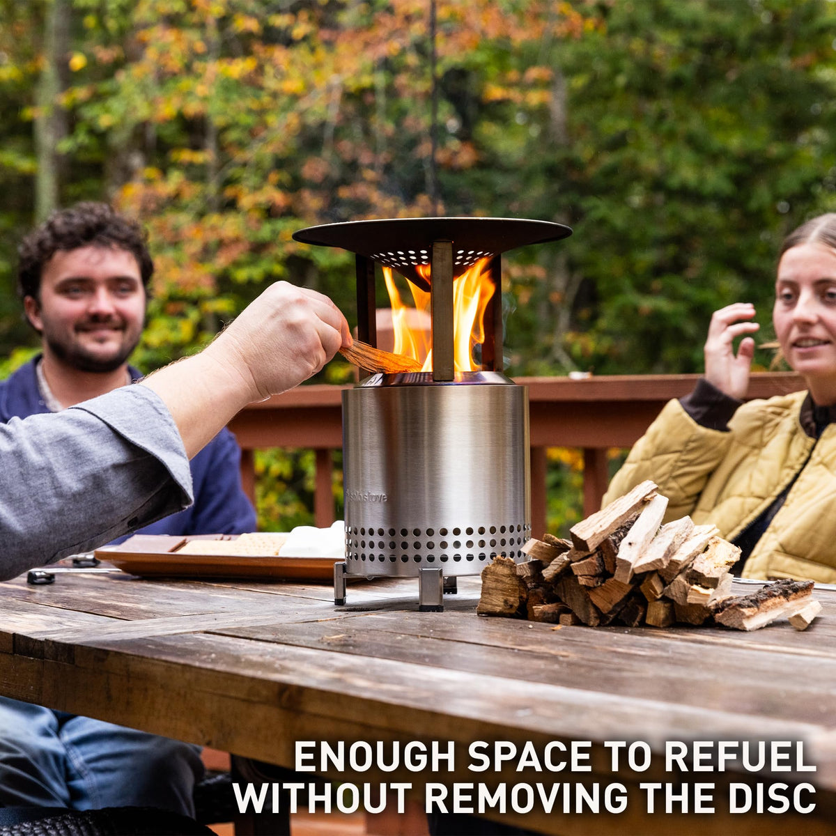Solo Stove Mesa XL heat deflector 304 stainless steel construction ensures durability across seasons.