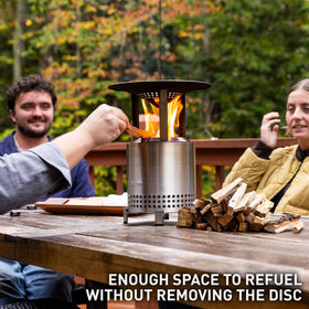 Solo Stove Mesa XL heat deflector 304 stainless steel construction ensures durability across seasons.