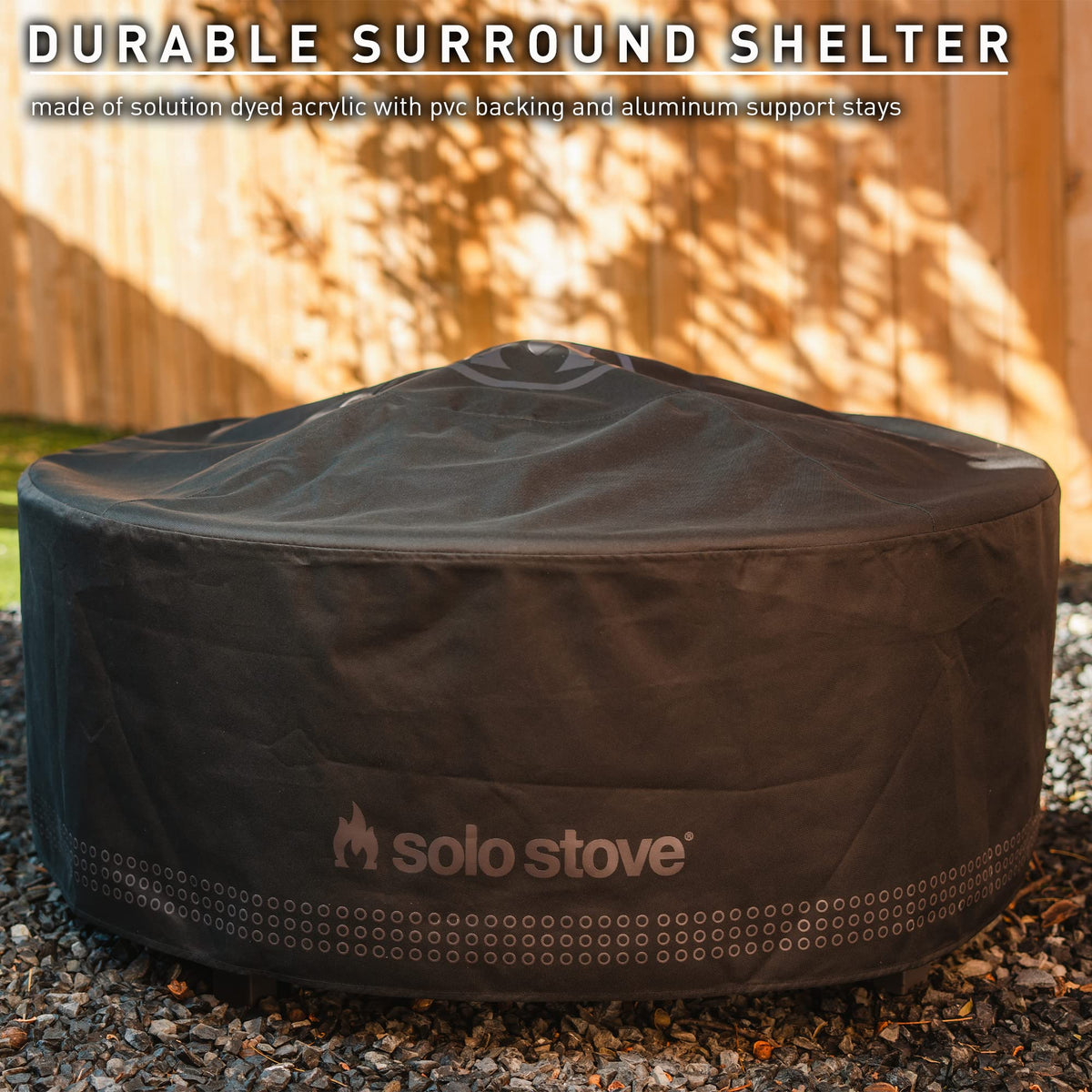 Water-resistant backing on Solo Stove Surround Shelter Small cover guards moisture