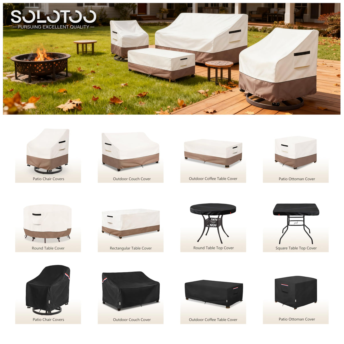 SoloToo patio chair cover rear view shows secure wind-resistant fit with elastic hem